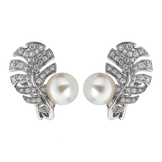 Chanel Plume De Chanel Pearl Diamond White Gold Earrings