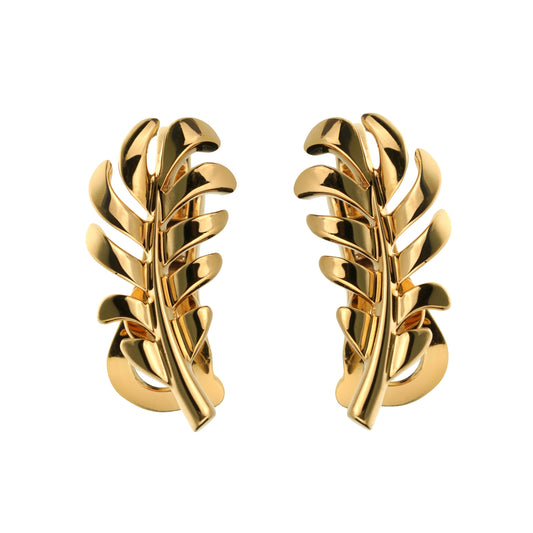 Chanel Plume Feather 18k Yellow Gold Earrings