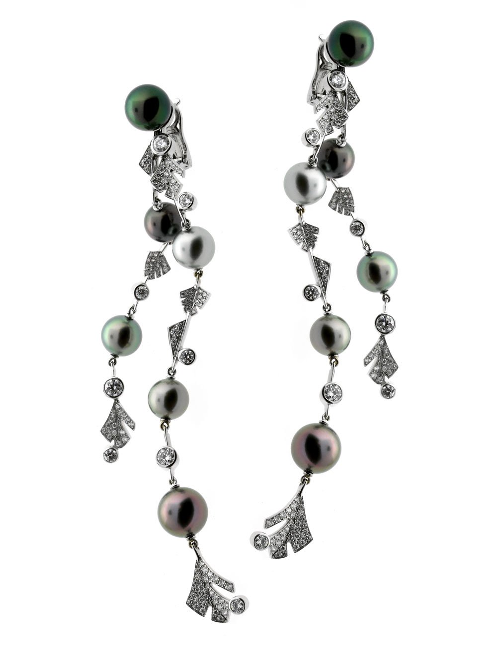 Chanel Plumetis Diamond & Pearl White Gold Earrings