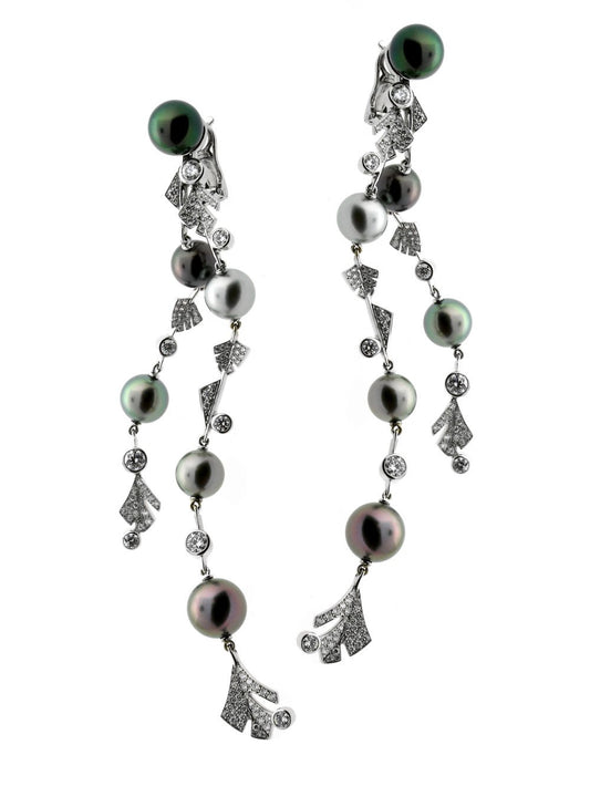 Chanel Plumetis Diamond & Pearl White Gold Earrings