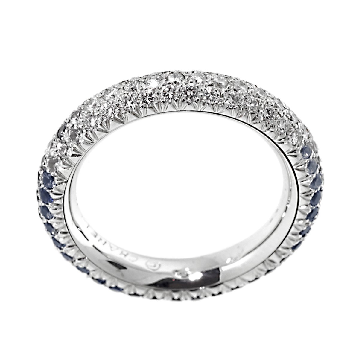 Chanel Sapphire Eternity 18k White Gold Diamond Cocktail Ring Sz 6