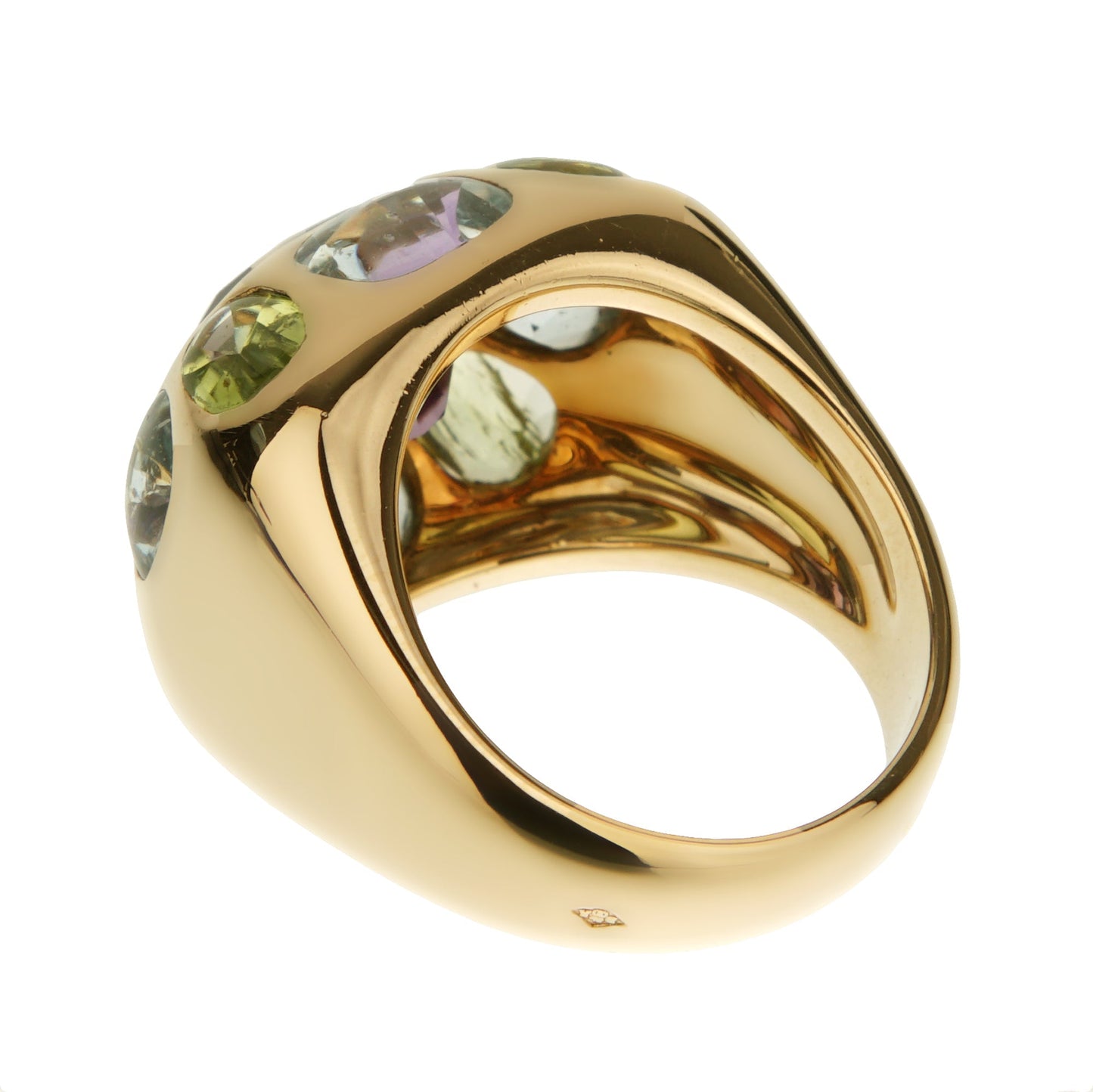 Chanel Vintage 18k Yellow Gold Amethyst Peridot Topaz Cocktail Ring