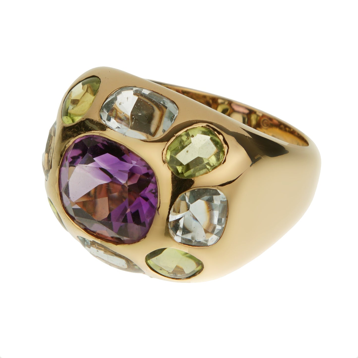 Chanel Vintage 18k Yellow Gold Amethyst Peridot Topaz Cocktail Ring