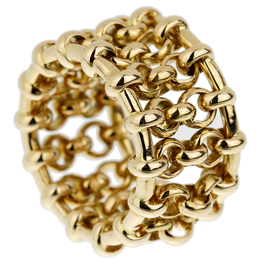 Chanel Yellow Gold Chain Link Cocktail Band Ring Sz 4 3/4