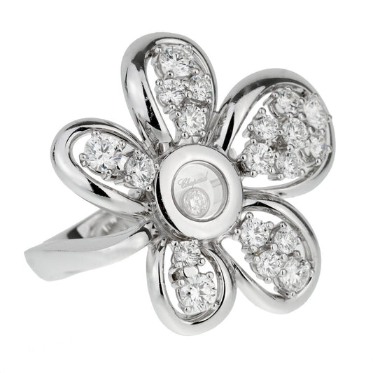 Chopard Flower Happy Diamond 18k White Gold Cocktail Ring