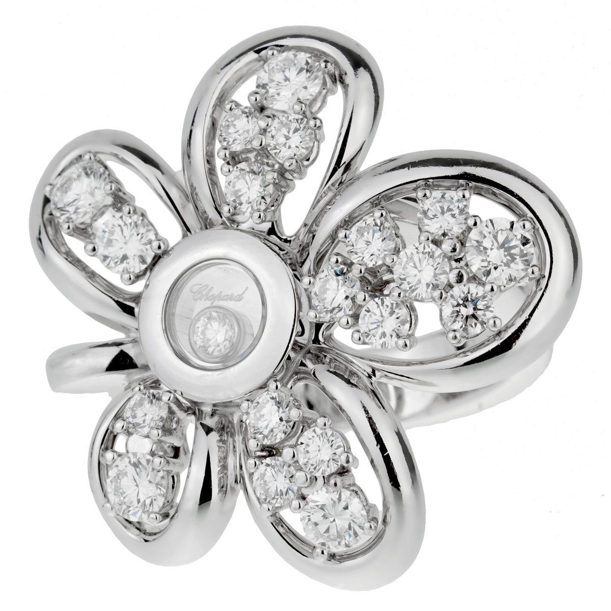 Chopard Flower Happy Diamond 18k White Gold Cocktail Ring