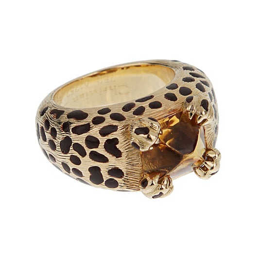 Dior Leopard 18k Yellow Gold Citrine Enamel Cocktail Ring