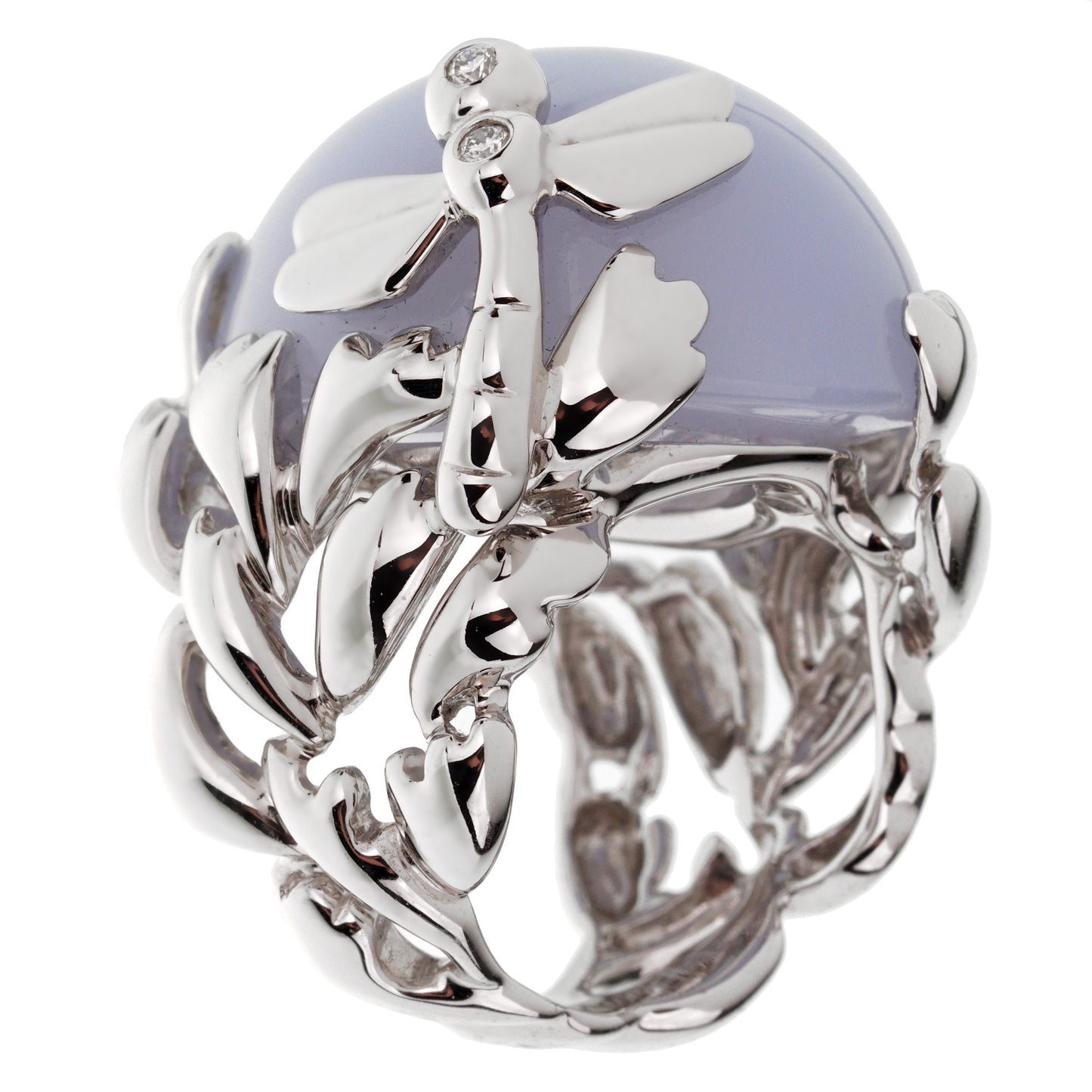 Christian Dior 40ct Blue Chalcedony Diamond 18k Gold Cocktail Ring Sz 6