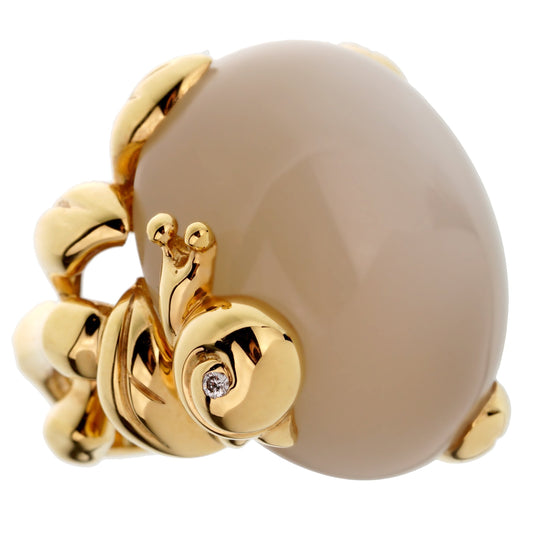 Christian Dior 40ct Moonstone Diamond 18k Yellow Gold Cocktail Ring Sz 5 1/2