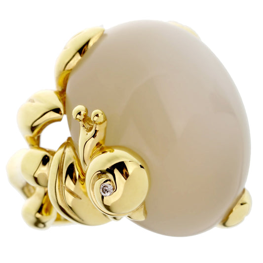 Christian Dior 40ct Moonstone Diamond 18k Yellow Gold Cocktail Ring Sz 4