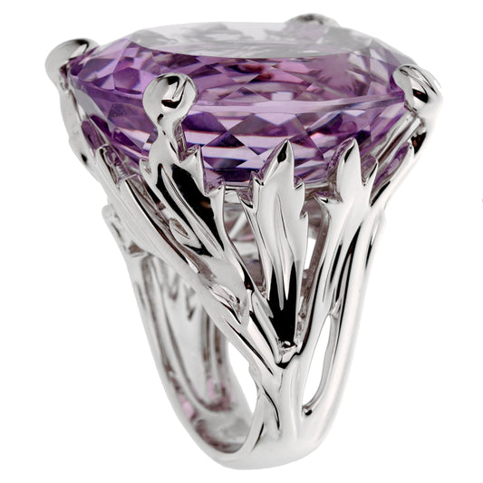 Christian Dior 44.5ct Amethyst Diamond Cocktail 18k White Gold Ring Sz 7 3/4