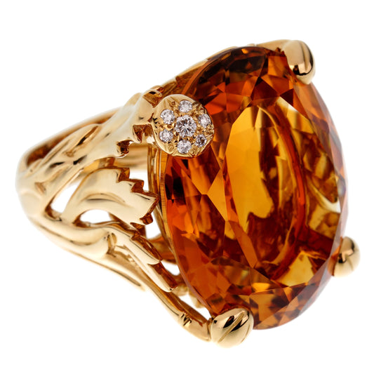 Christian Dior 44.5ct Citrine Diamond Cocktail 18k Yellow Gold Ring Sz 5 1/2