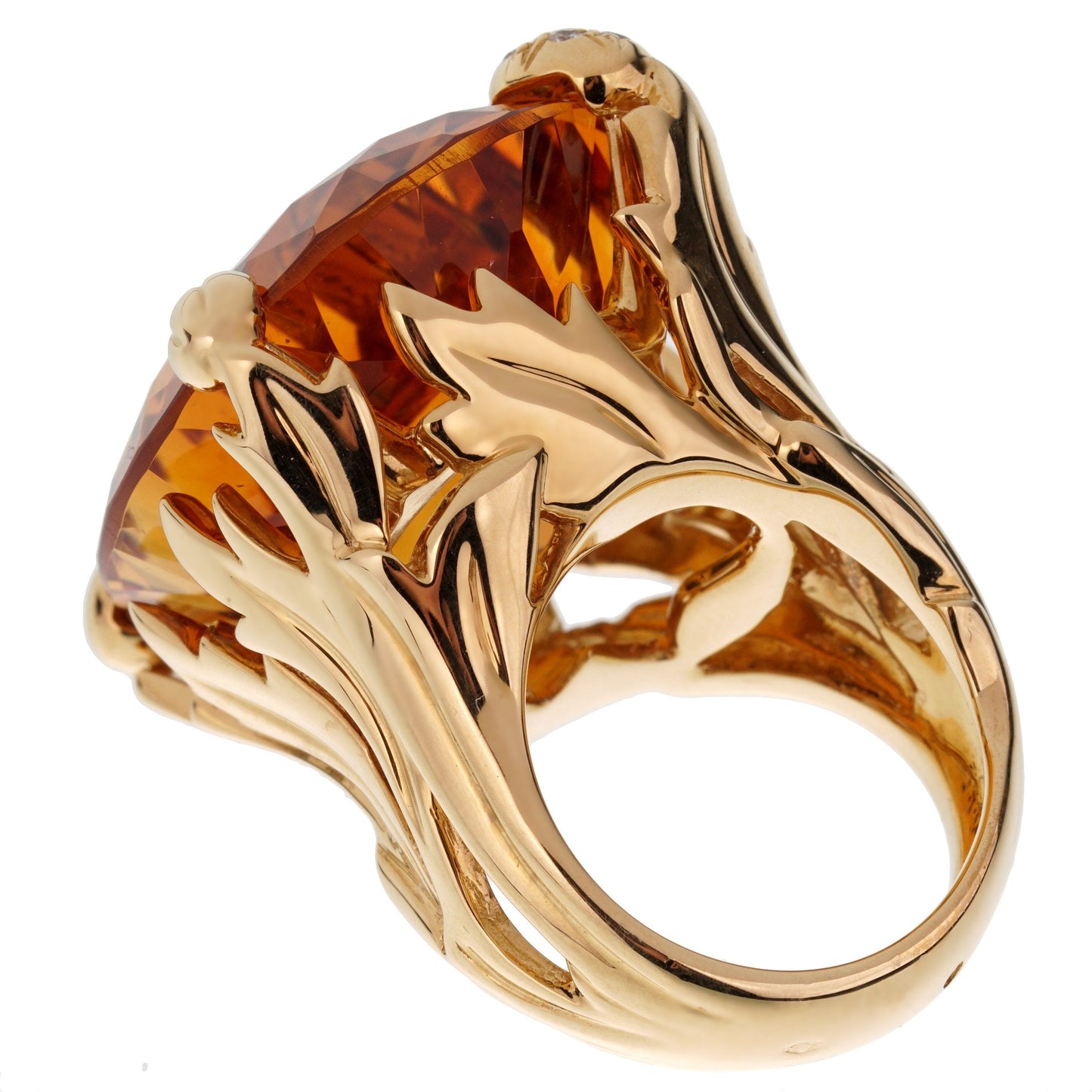 Christian Dior 44.5ct Citrine Diamond Cocktail 18k Yellow Gold Ring Sz 5 1/2