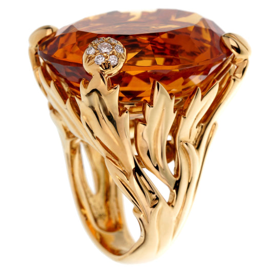 Christian Dior 44.5ct Citrine Diamond Cocktail 18k Yellow Gold Ring Sz 6 1/2