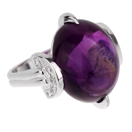 Christian Dior Amethyst Diamond Platinum Cocktail Ring Sz 5 1/2