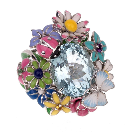 Christian Dior Aquamarine Diorette Flower Cocktail Diamond Ring