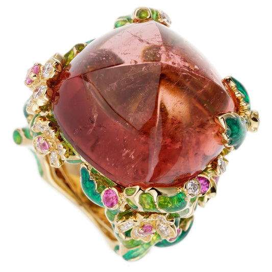 Dior Diorella 45ct Rubellite Diamond 18k Yellow Gold Cocktail Ring