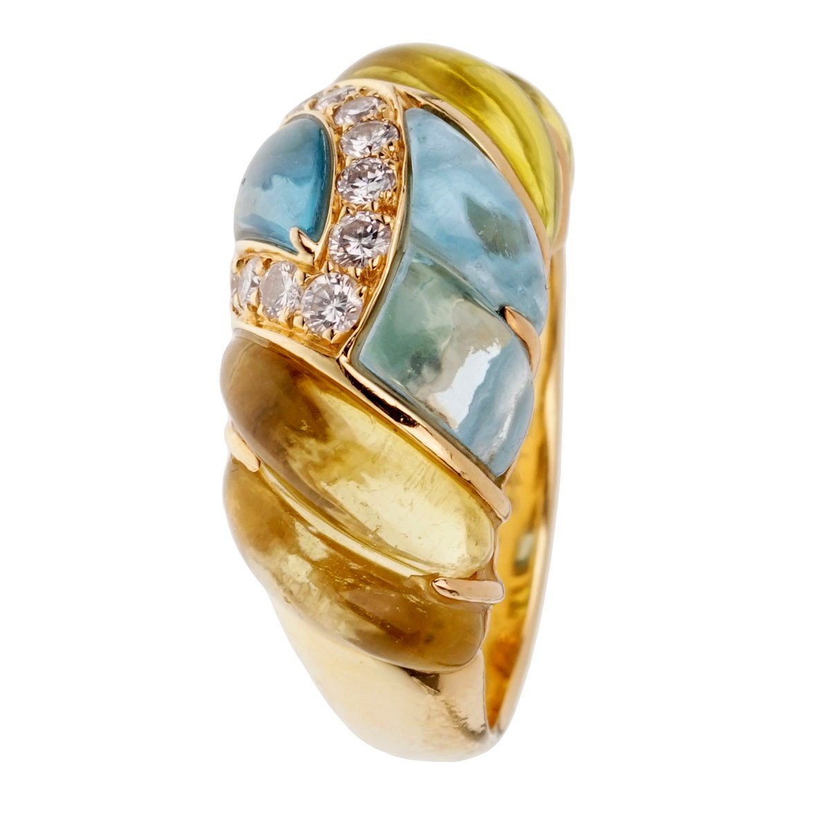 Christian Dior Lemon Quartz Blue Topaz Cocktail Gold Ring Sz 7