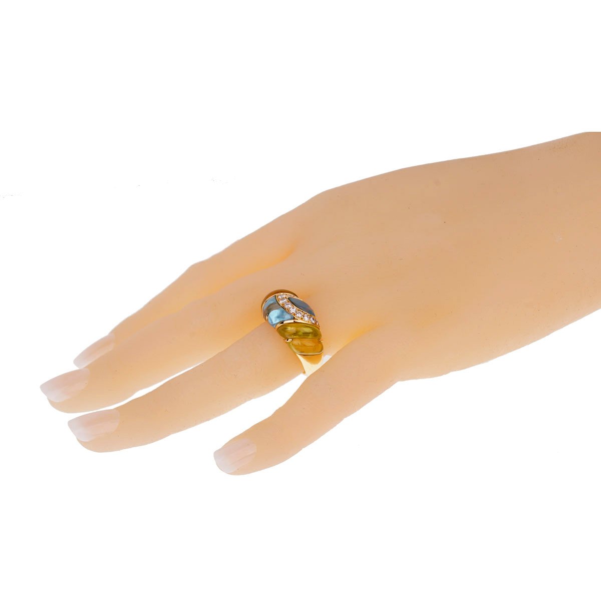 Christian Dior Lemon Quartz Blue Topaz Cocktail Gold Ring Sz 7