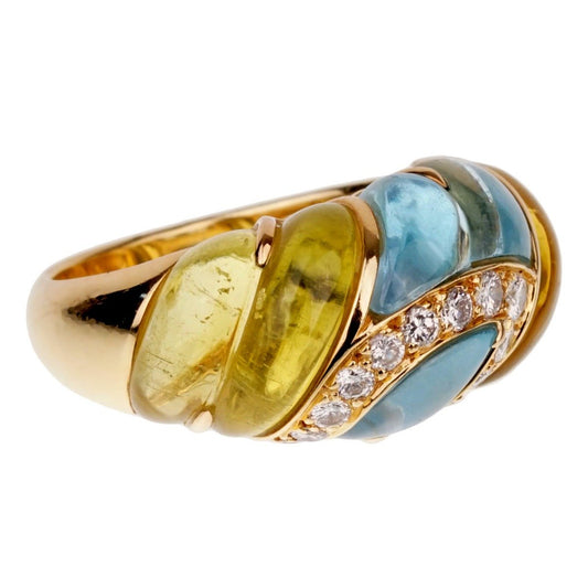 Christian Dior Lemon Quartz Blue Topaz Cocktail Gold Ring Sz 7