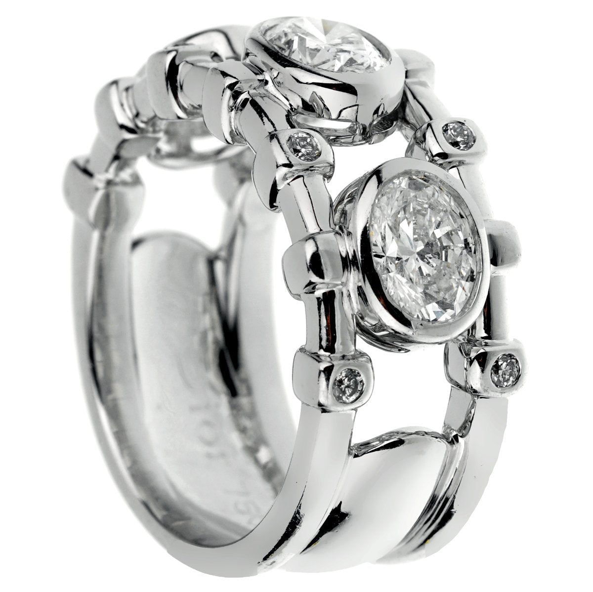Christian Dior Oval Diamond Cocktail White Gold Ring Sz 5 3/4