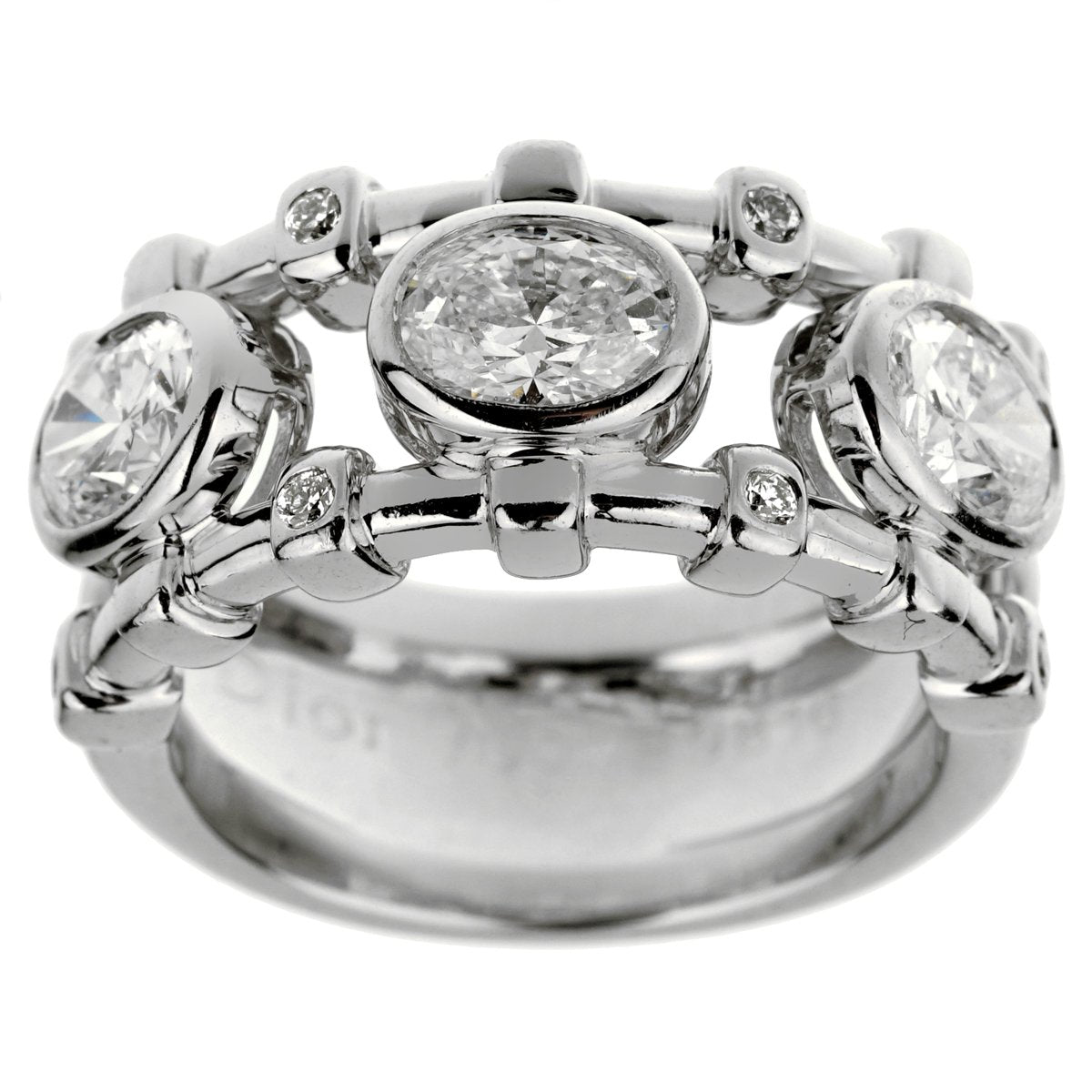 Christian Dior Oval Diamond Cocktail White Gold Ring Sz 5 3/4