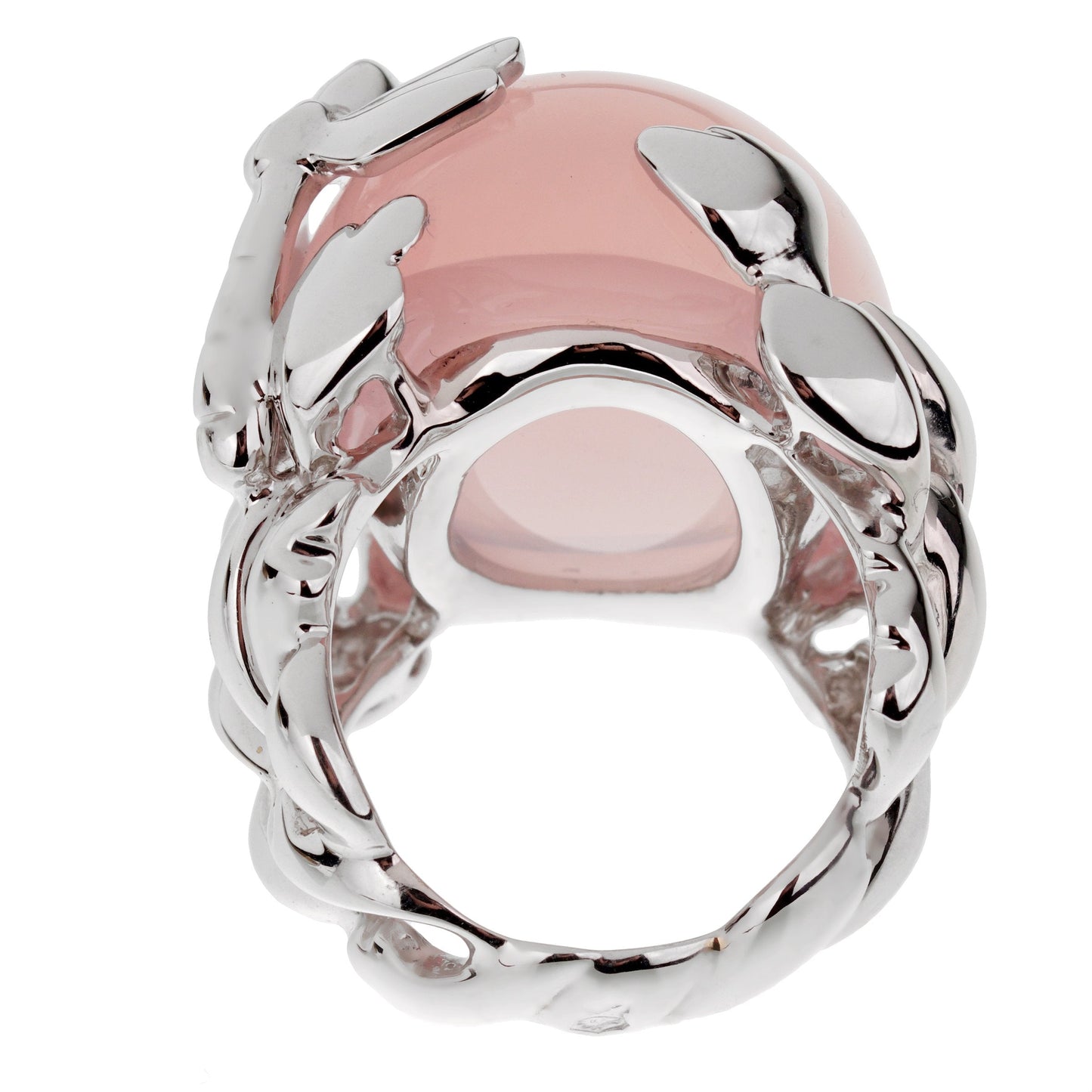 Christian Dior Pink Quartz Diamond 18k White Gold Cocktail Ring Sz 6 3/4