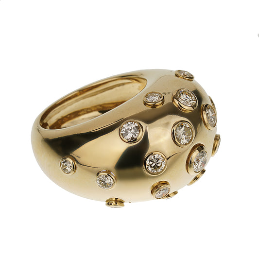 Christian Dior Vintage Bombe Diamond 18k Yellow Gold Cocktail Ring
