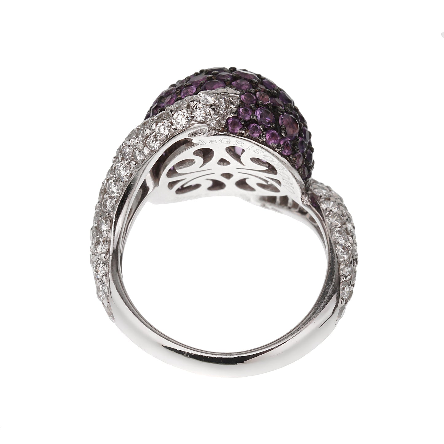 De Grisogono Diamond Amethyst 18k White Gold Cocktail Ring