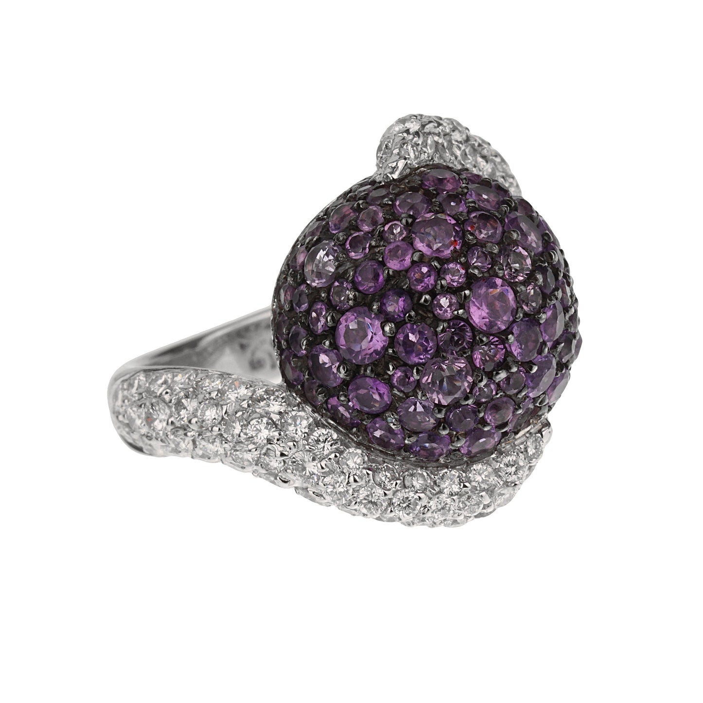 De Grisogono Diamond Amethyst 18k White Gold Cocktail Ring