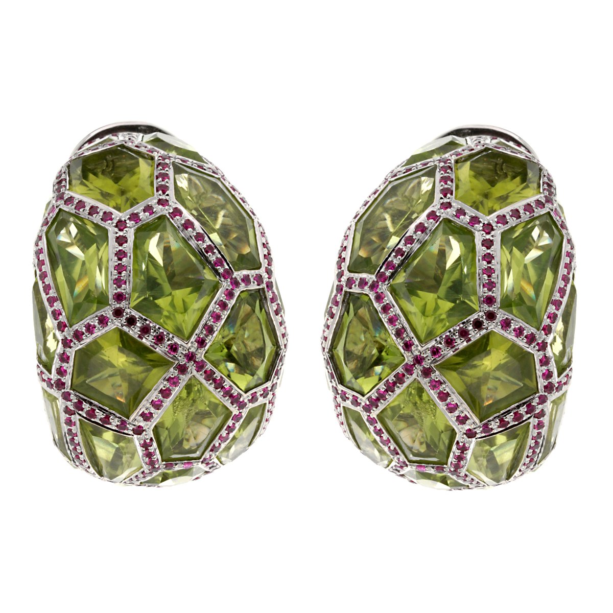 De Grisogono Peridot Ruby 18k White Gold Hoop Earrings