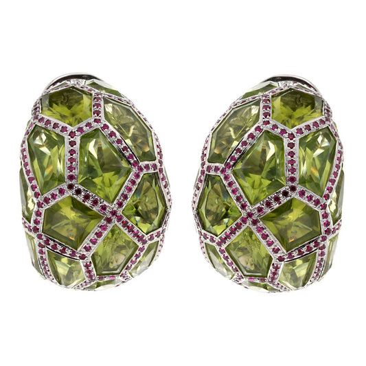 De Grisogono Peridot Ruby 18k White Gold Hoop Earrings