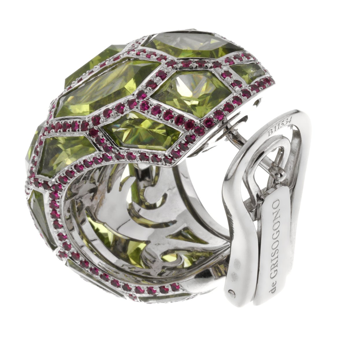 De Grisogono Peridot Ruby 18k White Gold Hoop Earrings