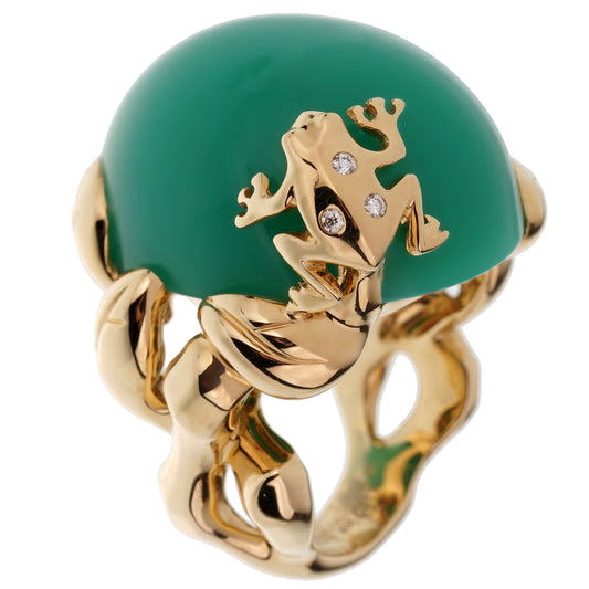 Dior Chrysoprase Diamond Yellow Gold Cocktail Ring