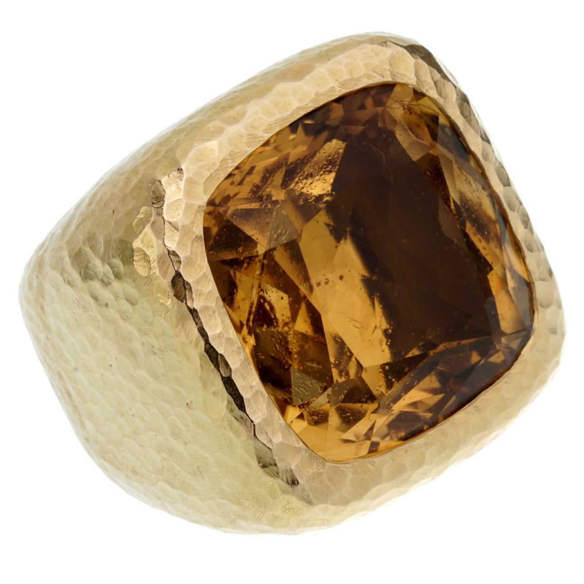 Dior Citrine Hammered Gold Cocktail Ring Sz 6 1/4