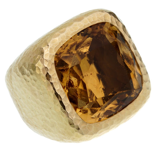 Dior Citrine Hammered Gold Cocktail Ring Sz 6 1/4