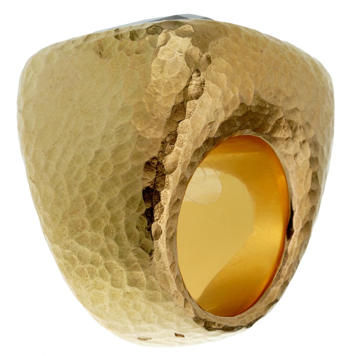Dior Citrine Hammered Gold Cocktail Ring Sz 6 1/4