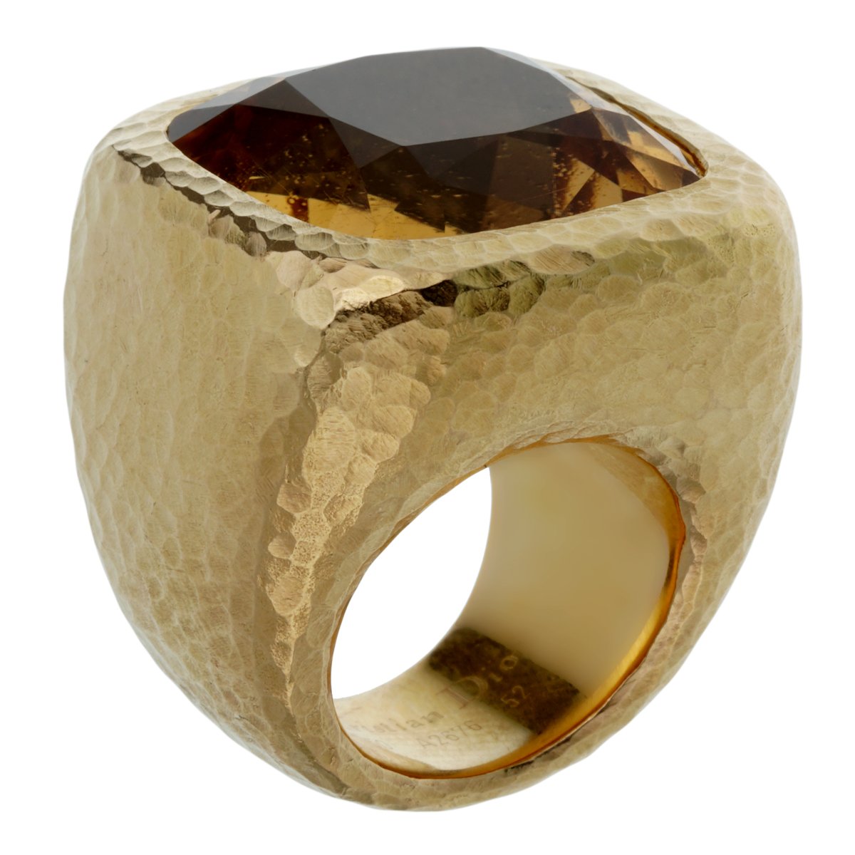 Dior Citrine Hammered Gold Cocktail Ring Sz 6 1/4