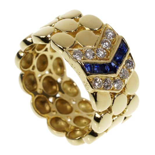 Dior Diamond Sapphire Yellow Gold Band Ring Sz 6 3/4