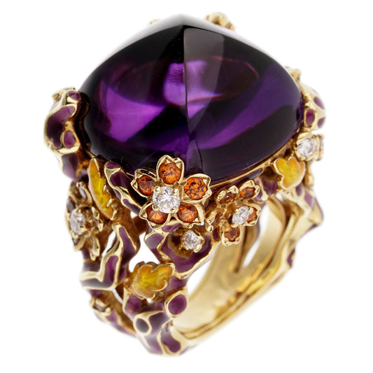 Dior Diorella Amethyst 18k Yellow Gold Diamond Cocktail Ring Sz 6 1/4