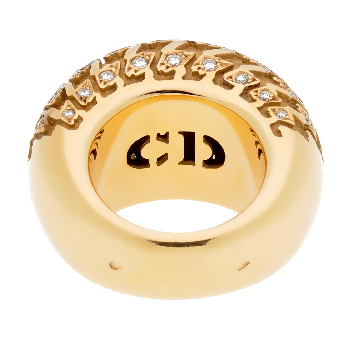 Dior Houndstooth 18k Yellow Gold Diamond Bombe Cocktail Ring