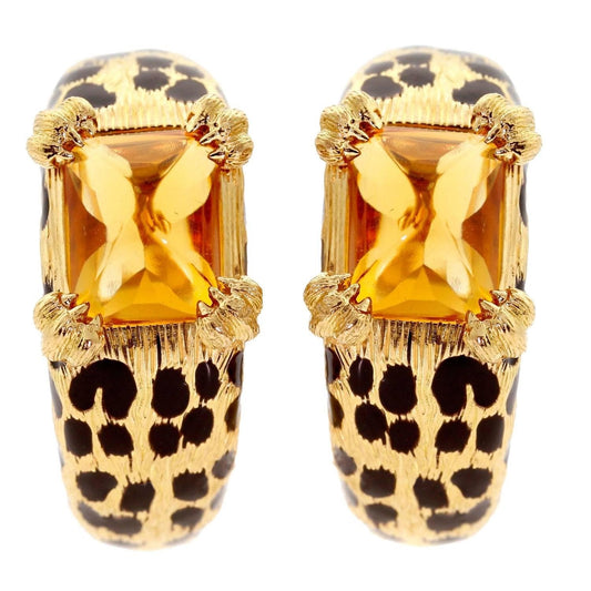 Dior Leopard Enamel & Citrine 18k Yellow Gold Earrings