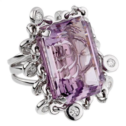 Dior Emerald Cut Amethyst Diamond Gold Ring Sz 6 1/2