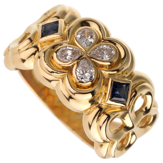 Dior Sapphire Diamond Yellow Gold Cocktail Ring Sz 6 3/4