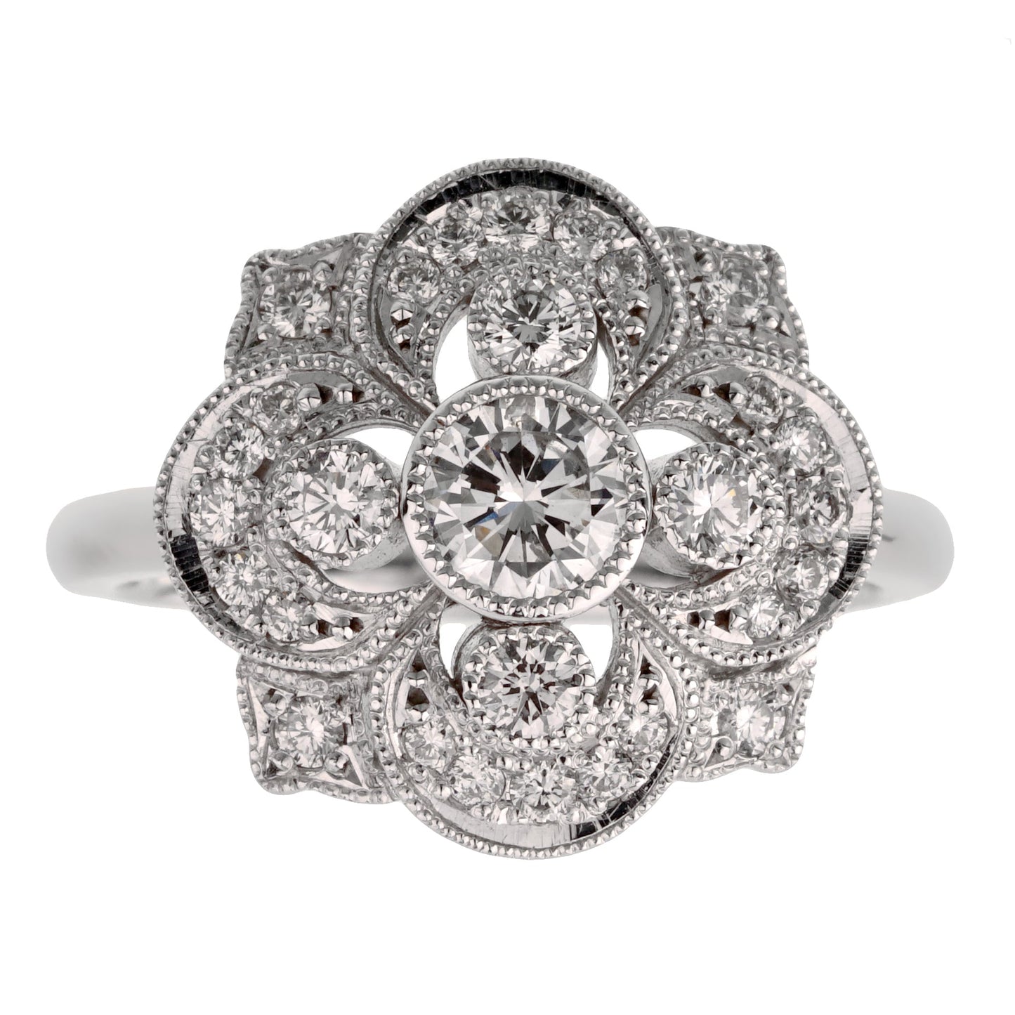 Estate Art Deco Style Platinum Diamond Cocktail Ring
