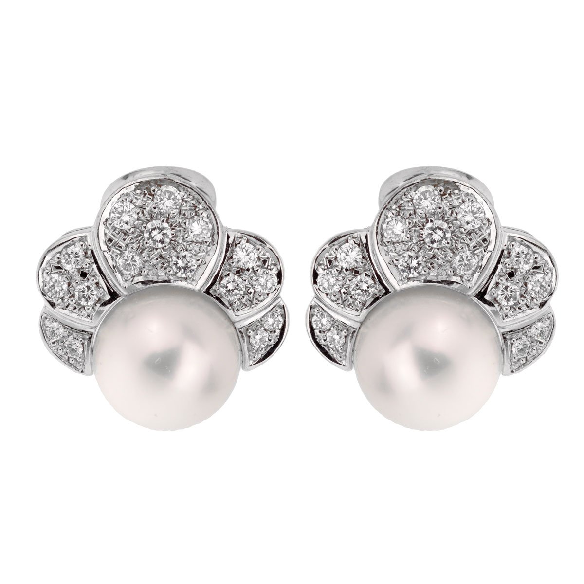 Estate Pearl Diamond White Gold Earrings