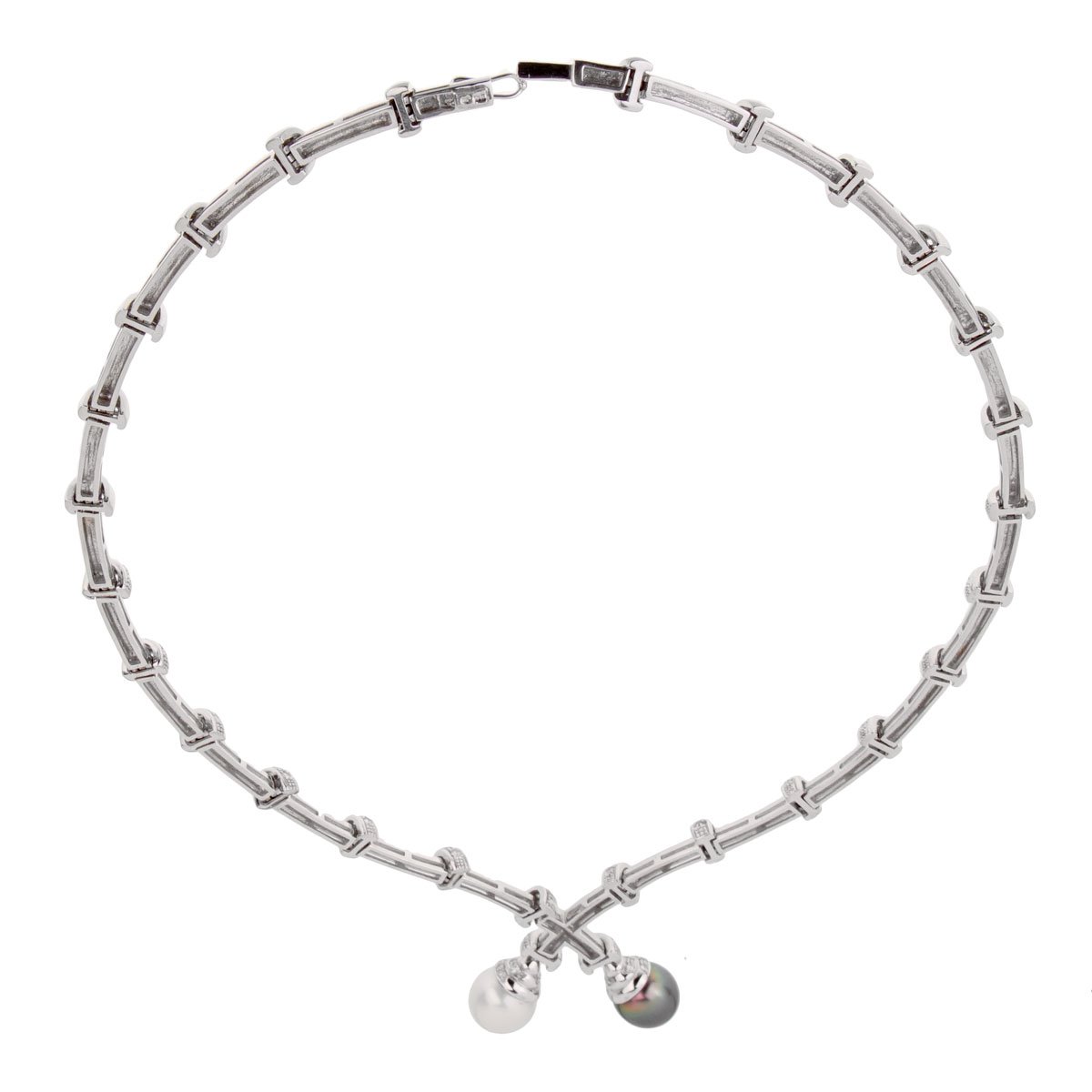 Estate Pearl Diamond White Gold Necklace