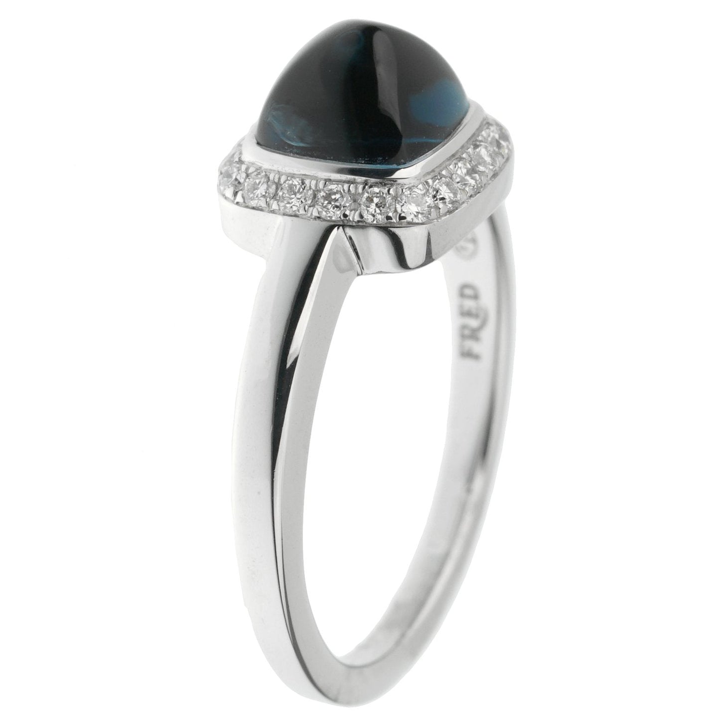 Fred of Paris London Blue Topaz Sugar Cube Diamond 18k White Gold Ring Sz 4 3/4