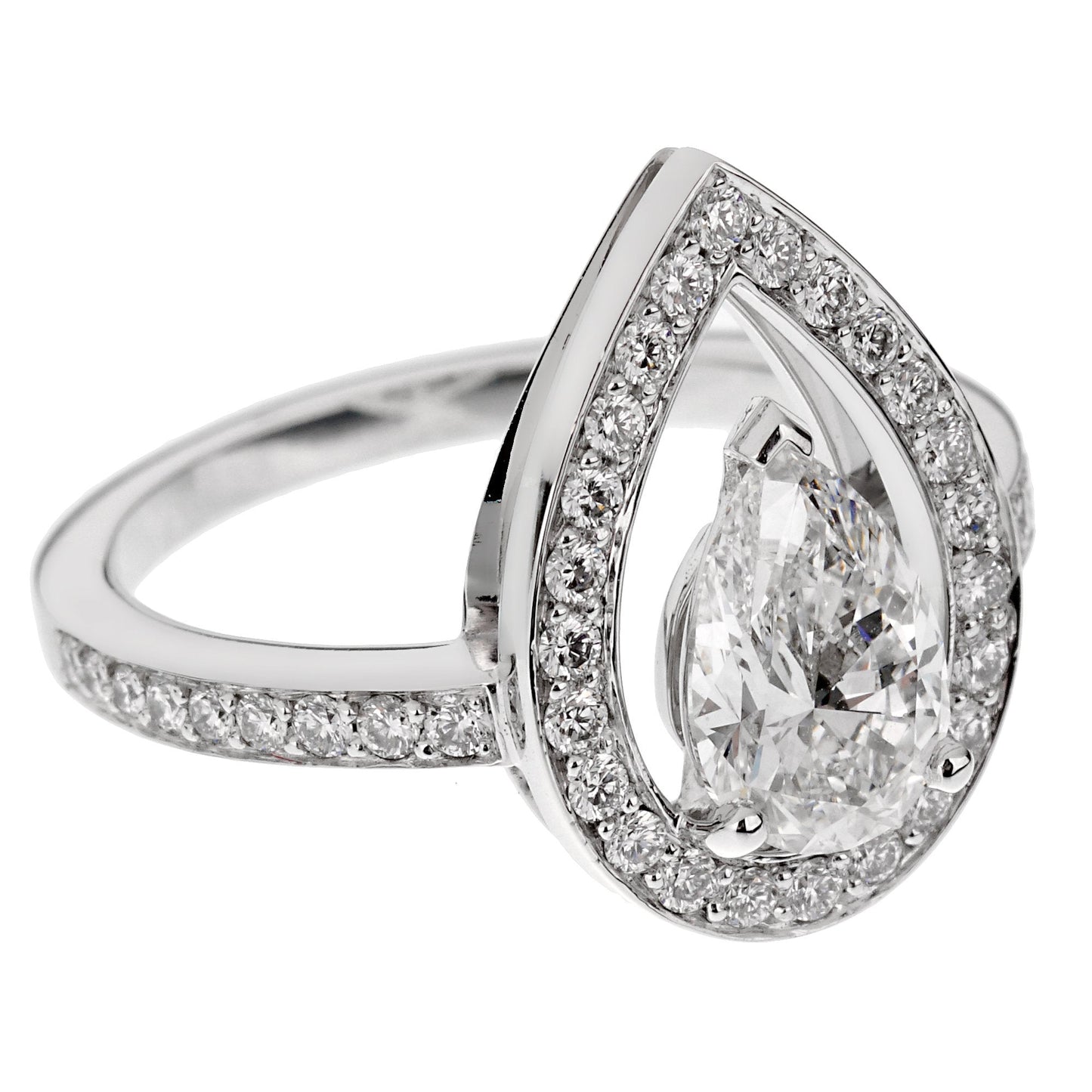 Fred of Paris Lovelight 1.48ct Pear Diamond Engagement Ring Sz 5 1/4