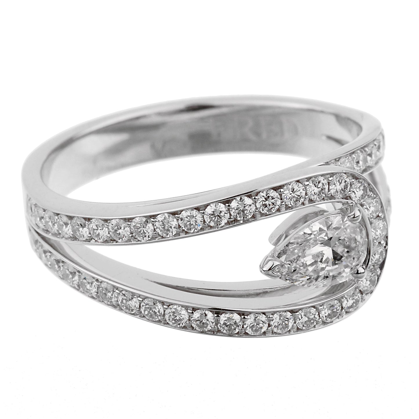Fred of Paris Lovelight Pear Diamond Platinum Ring Sz 5 1/2